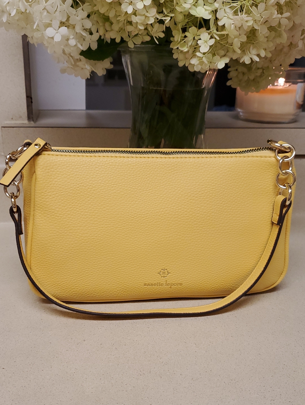 Nanette Lepore Yellow Leather Shoulder Bag with Gold Hardware